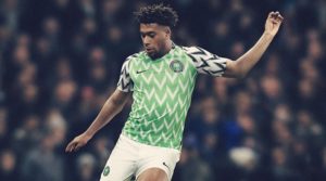 Alex Iwobi in the Nigeria World Cup kit.