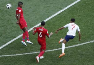 Jesse Lingard of England scoring the third goal against Panama.