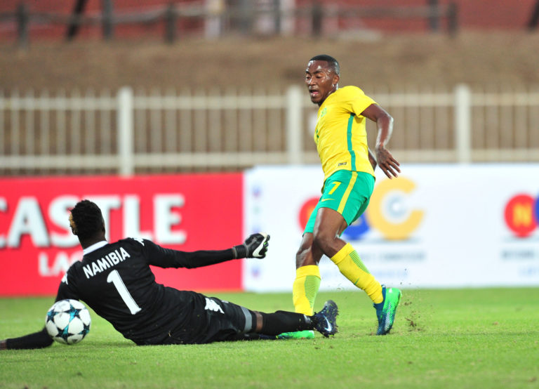 Lebohang Maboe score a goal pass Maximilian Mbaeva