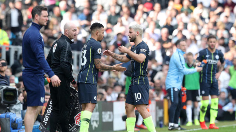 Manchester City's Sergio Aguero substituted for Gabriel Jesus