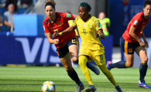Thembi Kgatlana of Banyana Banyana in action against Spain