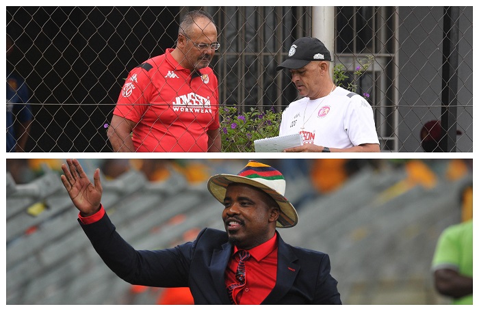 Top: Owen Da Gama coach of Highlands Park with former owner Larry Brookestone Bottom: Tim Sukazi, owner of TS Galaxy