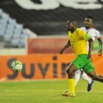 Bongokuhle Hlongwane of South Africa on the attack during the Qatar 2022 FIFA World Cup qualifier between Ghana and South Africa