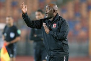 Al Ahly's head coach Pitso Mosimane reacts during the CAF Champions League group A soccer match between Al Ahly SC and Mamelodi Sundowns FC in Cairo, Egypt, 26 February 2022. EPA/KHALED ELFIQI