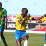 Peter Shalulile of Mamelodi Sundowns celebrates goal with teammates during the DStv Premiership 2021/22 match between Mamelodi Sundowns and Golden Arrows at Loftus Versfeld Stadium, Pretoria on 12 April 2022 ©Samuel Shivambu/BackpagePix