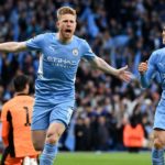 Kevin De Bruyne Of Manchester City celebrates his goal against Real Madrid