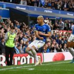 LIVERPOOL, ENGLAND - MAY 15: Richarlison of Everton celebrates scoring their side's second goal from a penalty with teammate Dominic Calvert-Lewin during the Premier League match between Everton and Brentford at Goodison Park on May 15, 2022 in Liverpool, England. (Photo by Gareth Copley/Getty Images)