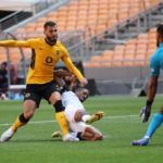 Craig Martin of Cape Town City scores past Brandon Petersen, hallenged by Daniel Cardoso of Kaizer Chiefs during the DStv Premiership 2021/22 football match between Kaizer Chiefs and Cape Town City at Soccer City, Johannesburg on 30 April 2022 ©Gavin Barker/BackpagePix