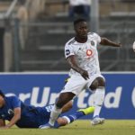 Bienvenu Eva Nga of Orlando Pirates challenged by Luke Fleurs of Supersport United during DStv Premiership 2022/23 match between Supersport United AND Orlando Pirates at Lucas Moripe Stadium on the 21 August 2022 © Sydney Mahlangu/BackpagePix