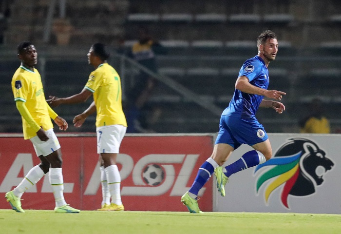 Bradley Grobler of Supersport United celebrates his goal against Mamelodi Sundowns during the DStv Premiership 2022/23 match between Supersport United and Mamelodi Sundowns at Lucas Moripe Stadium, in Pretoria on the 02 September 2022 ©Samuel Shivambu/BackpagePix