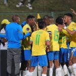 Themba Zwane of Mamelodi Sundowns celebrates his goal with teammates during the DStv Premiership 2022/23 match between Mamelodi Sundowns and Golden Arrows at Tuks Stadium, in Pretoria on the 10 September 2022 ©Samuel Shivambu/BackpagePix