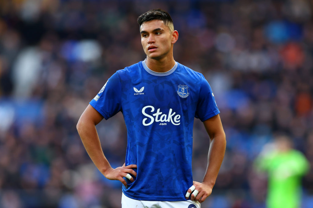LIVERPOOL, ENGLAND - MARCH 15: Charly Alcaraz of Everton looks o during the Premier League match between Everton FC and West Ham Unite(Photo by Chris Brunskill/Fantasista/Getty Images)