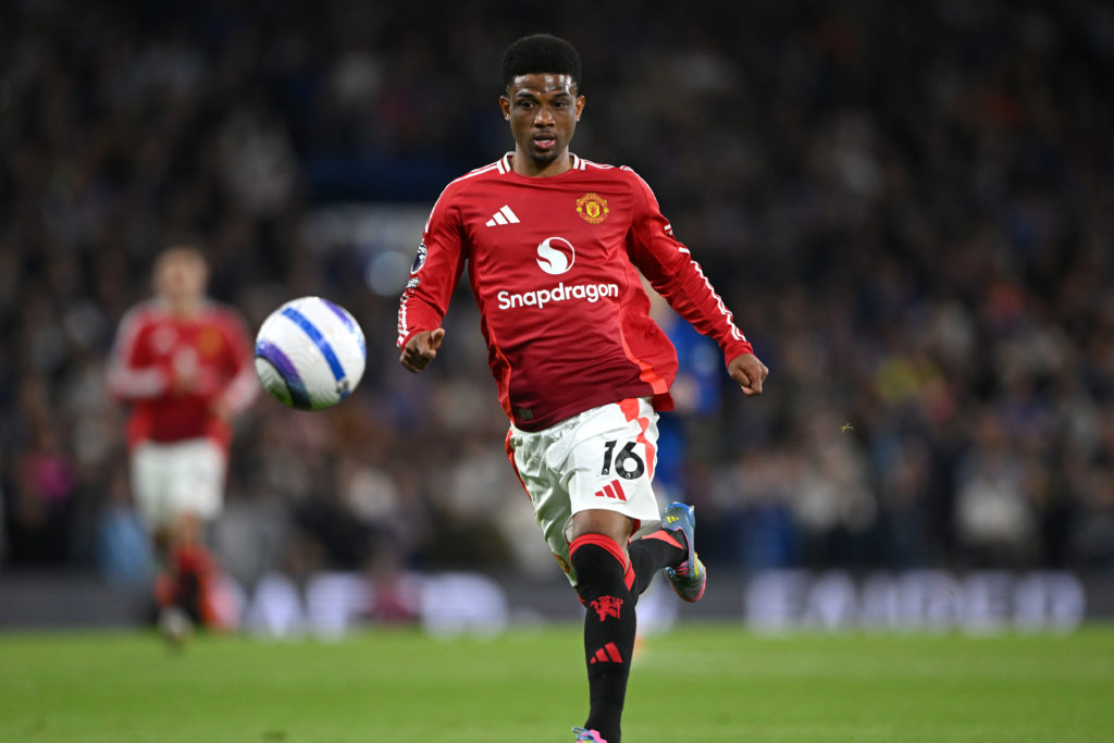 LONDON, ENGLAND - MAY 16: Amad Diallo of Manchester United runs for the ball during the Premier League match between Chelsea FC and Manchester United FC at Stamford Bridge on May 16, 2025 in London, England. (Photo by Shaun Botterill/Getty Images)